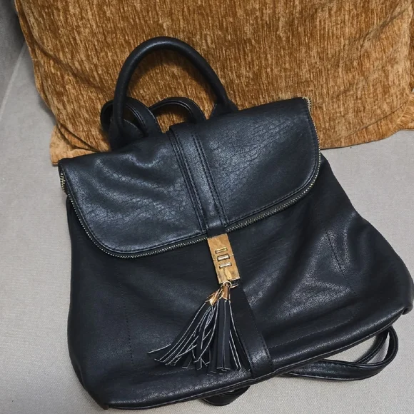 Black Leather Backpack with Tassel - Picture 6 of 14